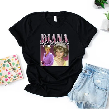Princezná Diana Vintage Unisex Tričko Diana Spencer Tričko Rap, Hip Hop 90. rokov Klasické T Tričko Ženy Grafické Tees Estetické Oblečenie