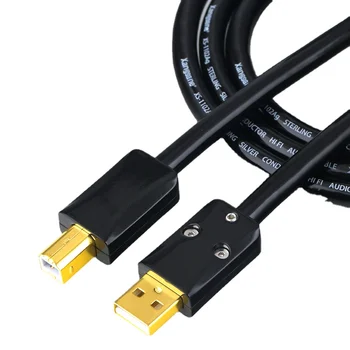 HiFi Dvojité Tienenie Čistého Striebra Core USB 2.0 A-B Kábel Zosilňovač DAC Zvuková Karta Digitálnej 3U Plug