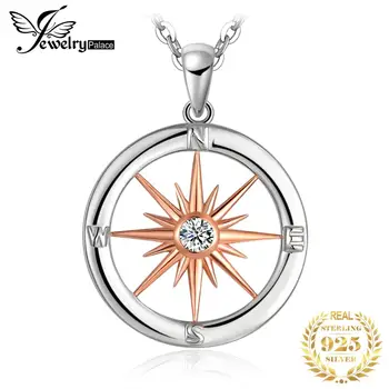 JewelryPalace Sun Star Kompas Kruhu 925 Sterling Silver Rose Gold Prívesok Náhrdelník Ženy Kolo Cubic Zirconia Prívesok Č Reťazca