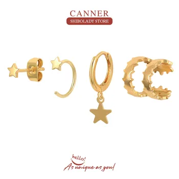 CANNER 4PCS/Set Hviezdy Doplnky, Náušnice Pendientes Plata 925 Sterling Silver Šperky Pre Ženy Zirkón Piercing, Náušnice Obruče Šperky