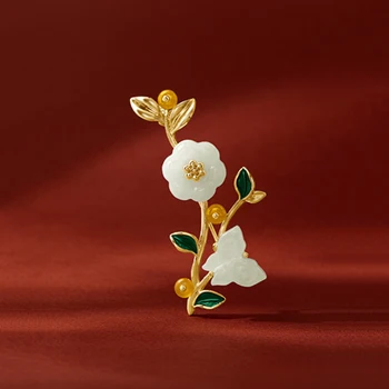 antické zlato vyhotovením smalt pin nádherné hetian jade kvet, motýľ brošňa šperky, luxusné svadobné ženy príslušenstvo