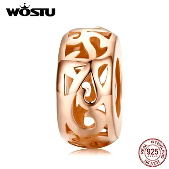 WOSTU 925 Sterling Silver Trávy Vzor Dištančné Charms Rose Gold Korálky Fit Originálne Náramky Prívesok Módne Šperky CQC716-C