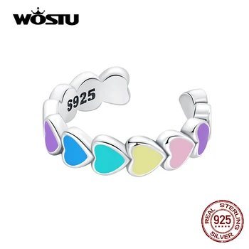 WOSTU Reálne 925 Sterling Silver Rainbow Srdce Mono-Ear Manžeta pre Ženy Módne Farebné Ucho Klip Jemné Všetky vaše Šperky 1 Kus