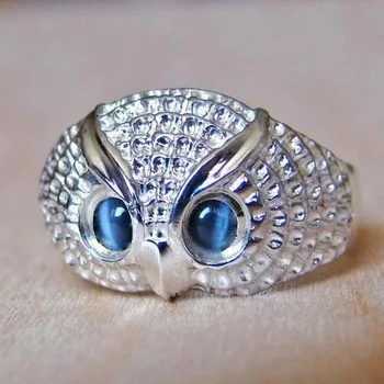 Móda Modré Oči Sova Prstene Pre Ženy Strany Prst Prsteň Ručné Zapojenie Pár Darček Šperky 925 Sterling Silver Otvoriť Krúžok