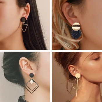 Kórejské Vyhlásenie Čierny Akryl Drop Náušnice pre Ženy 2019 Módne Šperky Vintage Geometrické Zlatá Farba Asymetrický Náušnice