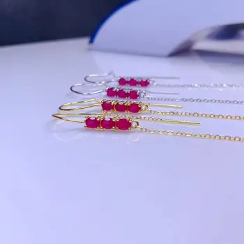 elegantné červené prírodné ruby drahokam stud náušnice pre ženy s 3 strieborné šperky