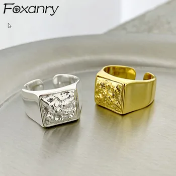 Foxanry Striebornú Farbu a Širokú Prstene pre Ženy, Nový Trend Vintage Jedinečný Elegantný Dizajn Nepravidelný Láva Vzor Strana Šperky