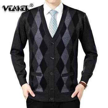 2019 Nové Mužov Cardigan Svetre Módne Vlny Sweatercoat Knitwear Muž V-Krčný Golier Slim Fit Bussiness Bežné Sveter Vrchné Oblečenie