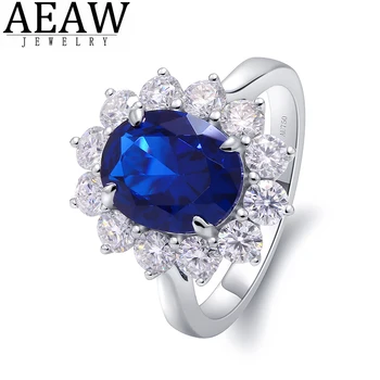 AEAW Skutočná Žena, Zásnubné Prstene 8x10mm Lab Sapphire s Moissanite Šperky Pevné 14K Bieleho Zlata Krúžok Klasické Lady Šperky