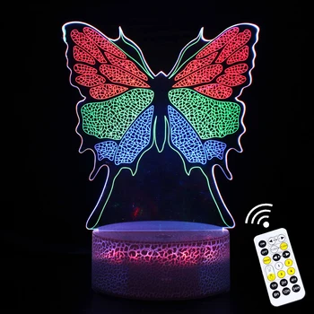 Akryl stolná Lampa RGB LED Farebný Dotykový Diaľkové Načasovanie 3D Butterfly Home Izba Dekor Svetlo Lampy Dovolenka Kreatívny Darček Nočné Osvetlenie