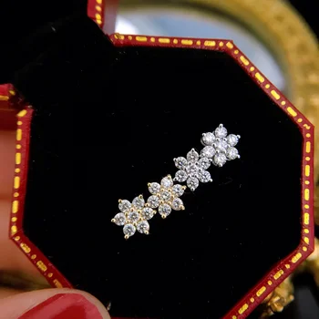 Diamond Náušnice 18K Skutočné Zlato Biela Vločka Pevné Šperky(AU750)Ženy Elegantný Reťazca Fringe Visieť na Svadbu, Ples Valentine