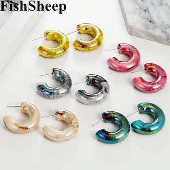 FishSheep Vyhlásenie Akryl Geometrické C Tvar Kruhu Náušnice Pre Ženy Živice Jednoduché Farebné Kolo Stud Náušnice Módne Šperky
