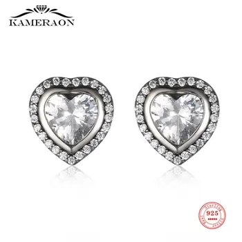 100% 925 Sterling Silver Srdca Náušnice Luxusné Žien Ruža Zlatá Farba Šperky pre Ženy Lesklé Diamond Vintage Svadba Šperky