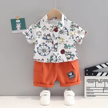 2022 Nové Baby Chlapci Oblečenie Nastaviť Príležitostné Letné Oblečenie, Deti Móda Batoľa Roztomilý Kreslený Tričko +Náradie Šortky Dieťa 2 ks Vyhovuje