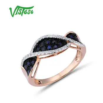 VISTOSO Zlaté Prstene Pre Ženy Čistý 14K 585 Rose Gold Ring Šumivé Diamond Blue Sapphire Luxusné Svadobné Zapojenie Jemné Šperky