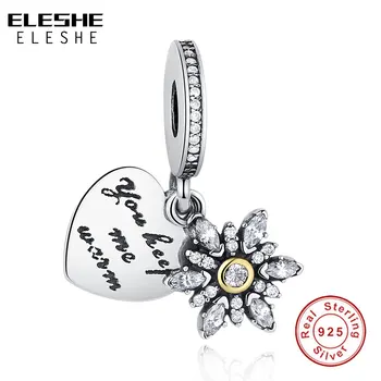 ELESHE 2022 Trendy 925 Sterling Silver List Prívesok Charm Fit Originálne Náramky Srdce Korálky pre Ženy DIY Jewely Tvorby