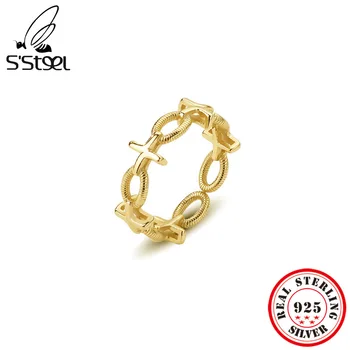 S'STEEL 925 Sterling Silver Cross Twist Zlaté Prstene Pre Ženy Nastaviteľný Krúžok Trendov Produkty 2022 Vintage Šperky Designer