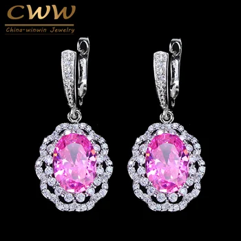 CWWZircons Luxusné Ženy Šperky Kvet Tvar Šumivé Veľké Oválne CZ Kameň Drop Náušnice S Micro Pave Cubic Zirconia CZ254