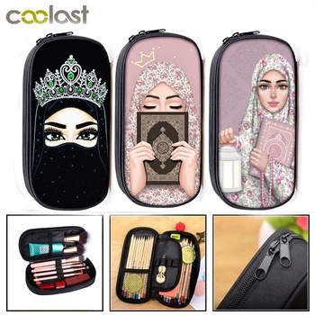 Žena V Hidžáb Tvár Kozmetické Prípadoch Moslimských Islamskej Grile Oči krásy lady make-up vak, žiabre, ceruzky taška box školy stacionárne taška