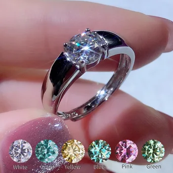 2022 Trend Reálneho Moissanite Krúžok Pre Unisex Ženy 1-2 Carat Jednoduché Klasické 925 Silver Farba D Nastaviteľné Resizable Diamantové Prstene