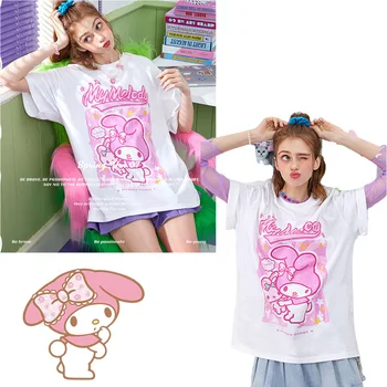Kawaii Spoločné Moje Melódie-Krátke Rukávy T-Shirt dámske Letné In Cartoon Sanrio Voľné Nadrozmerná Žien Top Deti Luxusný Darček