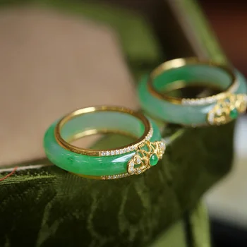 Nové Prírodné Zelené Chalcedony Kryštály Prstene pre Ženy, Luxusné Čínsky Štýl, Svadobné Šperky nádherné Odnímateľný Darček