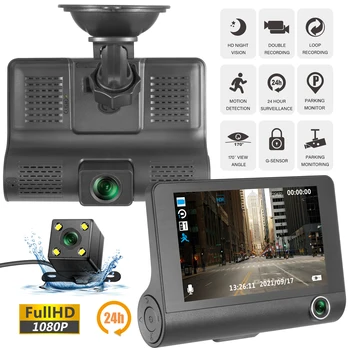 3 Kamery Objektív 4.0 Do Auta DVR 24H Dash Cam HD 1080P Dash Fotoaparát, Dual Objektív, Video Rekordér 1080P Black Box Cyklus Dashcam Zrkadlo
