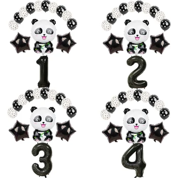 Cartoon Panda Fóliové Balóniky Polka dot balón Deti, Narodeniny, Party Dekorácie Zvierat Panda 40-Palcové Čierne Číslo Balón Džungli