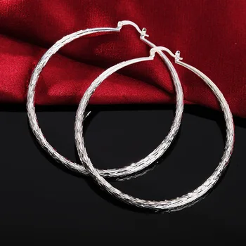 Nové Predajné 925 Sterling Silver Šperky pre Ženy módne Šperky 7 CM Veľký kruh Vlna vzor náušnice Valentín Dary
