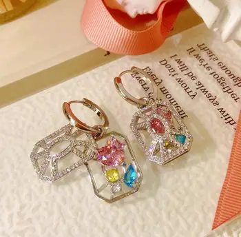 farebné gem duté dvojité kvetinový náušnice pre ženy elegantné luxusné retro barokový dvor francúzskeho romantika rozšírené šperky