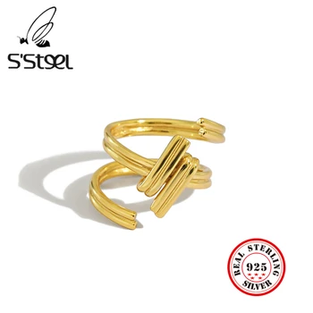 S'STEEL Nepravidelný Krúžok Rýdzeho Striebra Pre Ženy Autor kórejský Osobné Gold Ring Nastaviteľné Anillos Plata Para Šperky