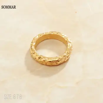 SOMMAR letné štýl Zlatá farba veľkosť 6 7 8 ženy snubný prsteň Tinfoil papier textúry mužov krúžok svadobné dekorácie
