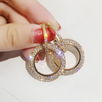 Módne Luxusné Okrúhle Náušnice Ženy Crystal Geometrické Hoop Náušnice Šperky Darček Svieti Drahokamu Večierok Náušnice