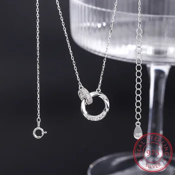 Dvojitý Krúžok Náhrdelník s Diamantom S999 Mincový Striebro Náhrdelník pre Ženy Móda Clavicle Reťaz Svetla Luxusné Šperky Darček
