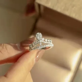 925 silver hot predaj nových koruny krúžok tvorivé micro-pokrytej diamantový zásnubný prsteň žien strany narodeniny šperky darček