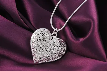 925 Sterling Silver Náhrdelník Pre Ženy Husté kvet srdce Prívesok 18 palcov Vianočné darčeky vysoko kvalitné svadobné Šperky