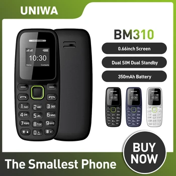 UNIWA BM310 2G GSM Mini Mobilný Telefón MTK6261D 0.66 palcový Super Tenký GSM Malé Telefón Dual Sim FM Rádio Odblokovaný Telefón
