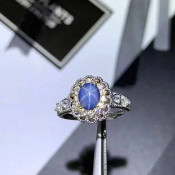 Prírodné Blue Sapphire Star Gem Krúžok S925 Striebra, drahých kameňov, Krúžok Žien Darček Šperky Indické Šperky Set