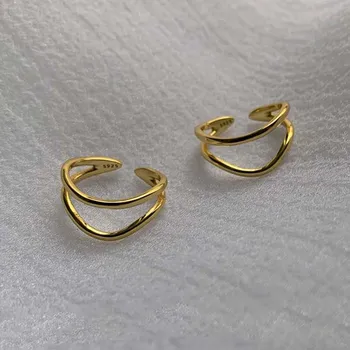 Elegantná Zlatá Farba Jednoduchý Dvojitý Kruh Vlna Prstene pre Ženy Minimalistický Otvorený Kruh Manžety Nastaviteľné Kruh, Krúžok Šperky Nové