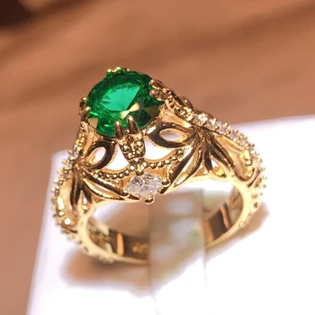 2022 Nový Vintage Emerald Zirconia Duté Krúžok Žien Strany Narodeniny Módne Šperky Darček Veľkoobchod