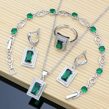 Námestie Zelený Smaragd Striebro 925 Šperky Sady Drahokam, Náušnice, Náramok Resizable Krúžok Náhrdelník Veľkoobchod 6 Farieb Birthstone