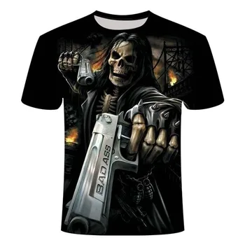 Letné Nové Lebky T-shirt pánske Punk Rock Tvorivé 3D Tlač Osobnosti-Krátke rukávy Retro Gotický Plus Veľkosť O-krku Oblečenie