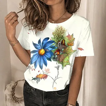 Kvetinový vytlačené T-shirt dámske street wear 2022 lete okrúhlym výstrihom, krátky rukáv tričko bežné klasické T-tričko Harajuku elegantné loo