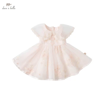 DBM17521 dave bella letné baby girl je roztomilý kvetinové výšivky oka šaty deti fashion party šaty deti detská lolita oblečenie