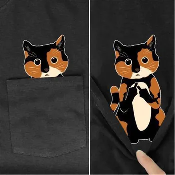PLstar Vesmíru T Shirt lete vrecku mačka vytlačené t-shirt muži ženy košele, topy zábavné bavlnenou tees štýl-1 Drop shipping
