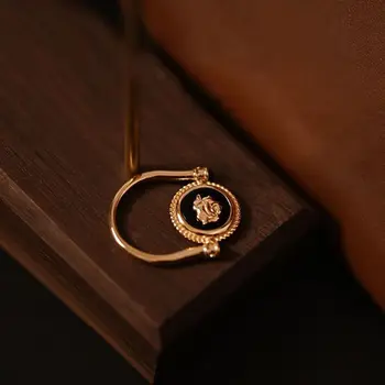 925 Rýdze Striebro, 14 karátové Zlato Á Retro Vintage Stohovanie Zlaté Krúžky Rose Black Vzor Módne Gotický Šperky pre Ženy Darček