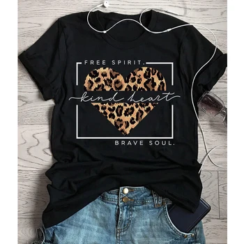Slobodný Duch Druh Srdce Statočné Duše Leopard Srdce T-Shirt Módne Ženy Grafické Tees Topy Lete Písme Kresťanskej Biblie Tričko