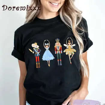 Ženy T-shirt Voľné 100% Bavlna, Krátky Rukáv Bežné Ženské Jednoduché, Elegantné Topy Estetické Sugar Plum Fairy Vianočné Kawaii Oblečenie