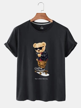 Letné Osobnosti Módy Ženy Nosiť Anti-Wrinkle Skateboard Medveď Vzor Tlač Denných Krátky Rukáv Kolo Krku T-shirt