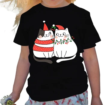 2022 Vianočné Kreslených Mačka Monogram Rám Tlač Kolo Krku 3-16y detské Oblečenie Bežné Pohodlie Jeseň Dievčatá T-Shirts